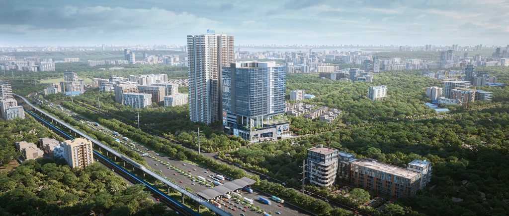 Diamond Towers Aerial view of the project along with the Hyderabad cityscape.