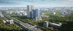 Diamond Towers Aerial view of the project along with the Hyderabad cityscape.